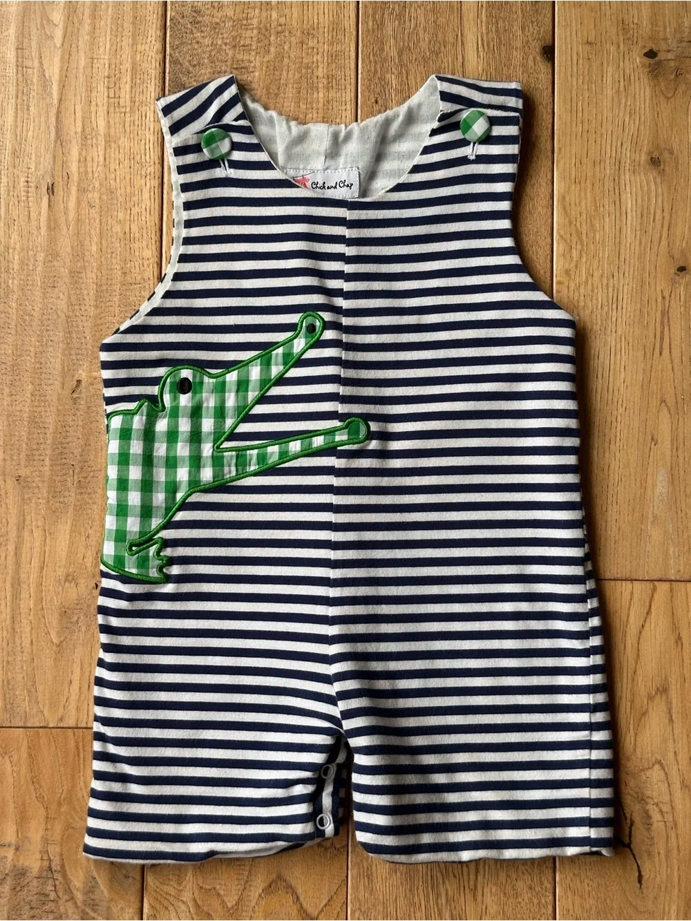 Chick and Chap Striped Alligator Shortall size 2